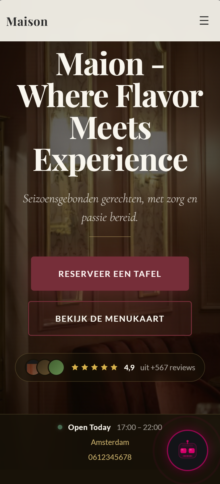Website design — restaurant — phone